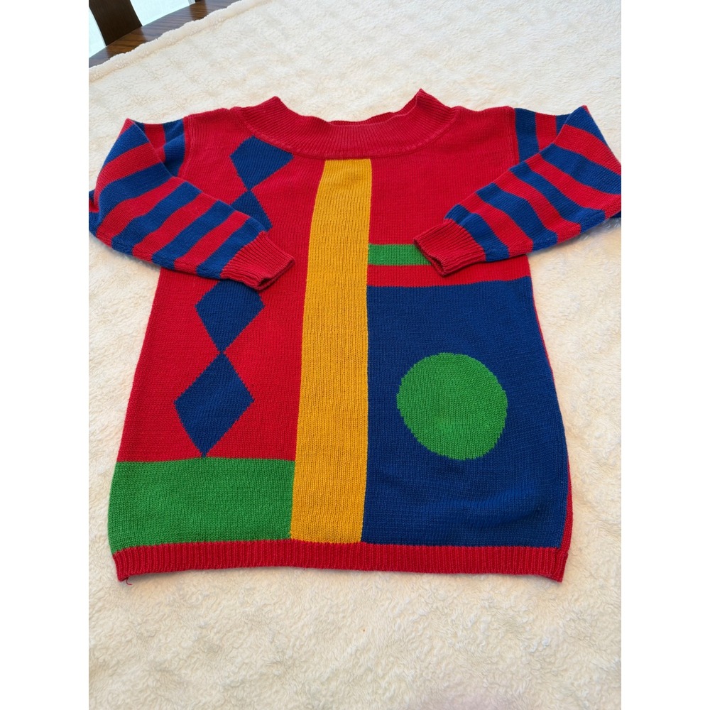 Huntington Ridge Vintage Color Block Geometric Sweater Red Blue Yellow Large